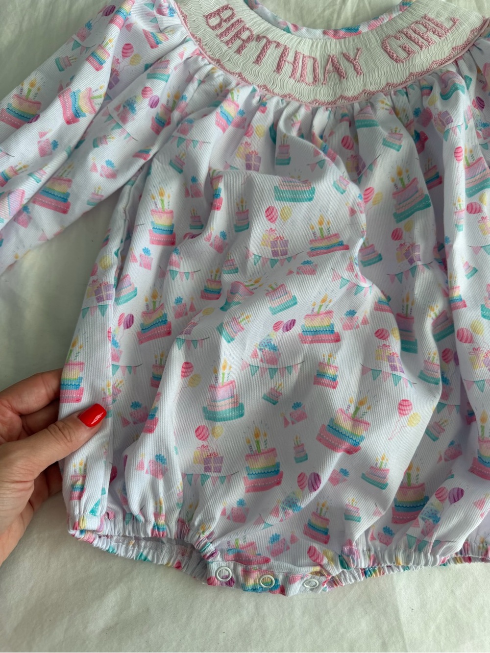 The Smocked Flamingo Baby “Birthday Girl” Onesie - Picture 6 of 9